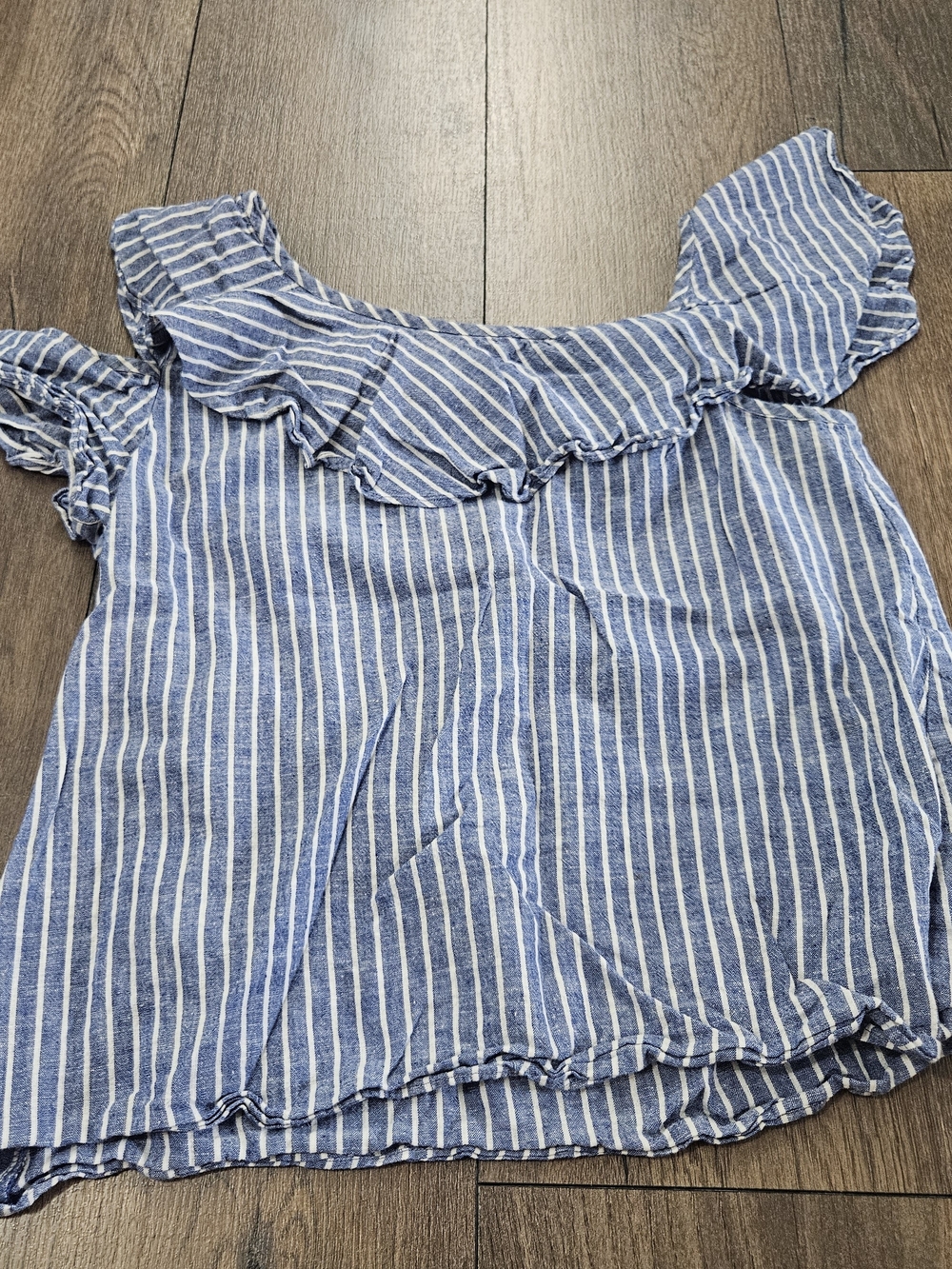 Blue and White Striped Madewell Assymetrical Shoulder Blouse Size 6